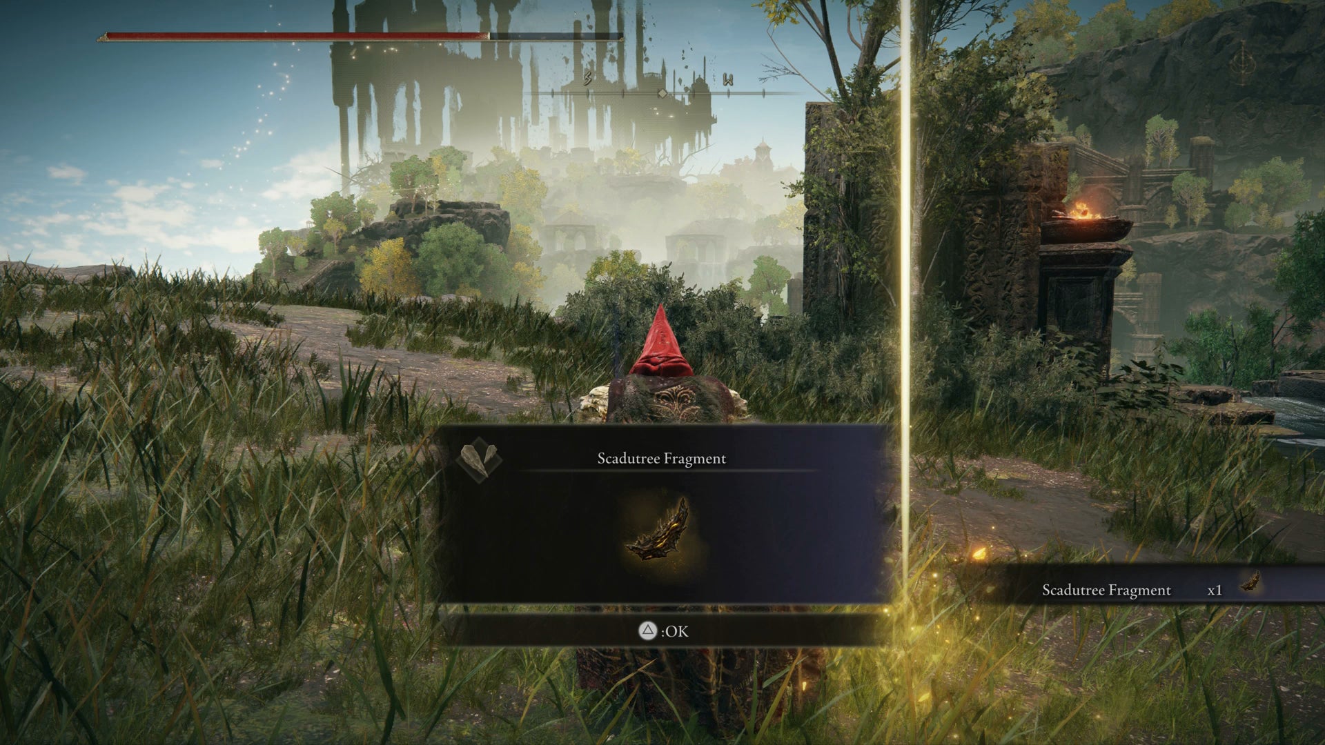 The Tarnished collecting a Scadutree Fragment in the Ancient Ruins of Rauh in Elden Ring Shadow of the Erdtree. - 10