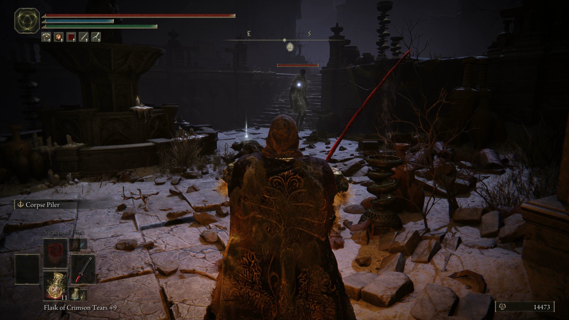 The Tarnished targeting a large shadow warrior in Belurat in Elden Ring Shadow of the Erdtree. - 5