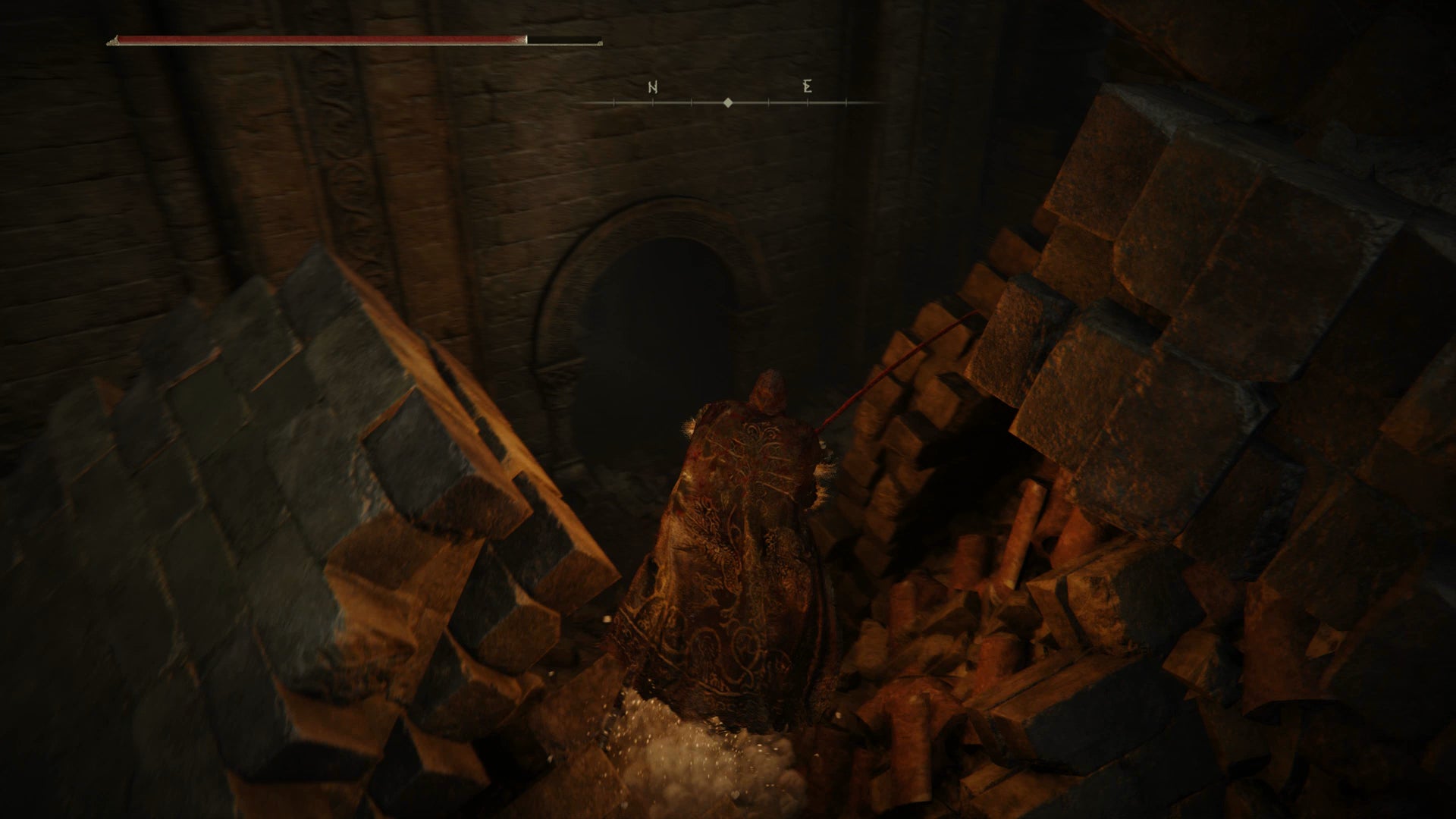 The Tarnished dropping down to a hidden door in Belurat in Elden Ring Shadow of the Erdtree. - 12