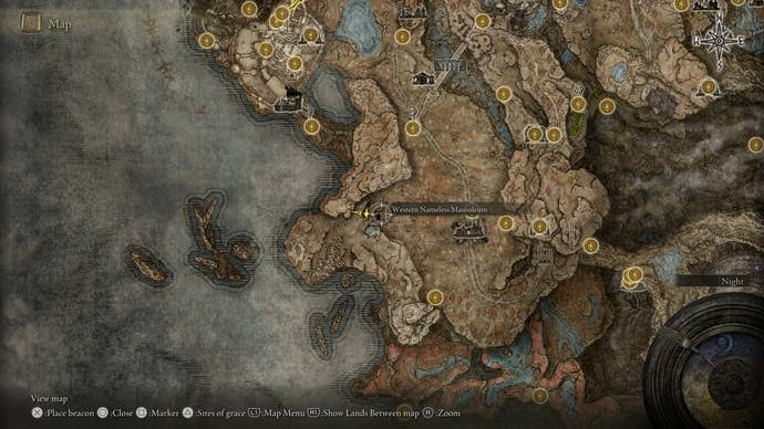 A map screen showing the location of the Blackgaol Knight in Elden Ring Shadow of the Erdtree.
