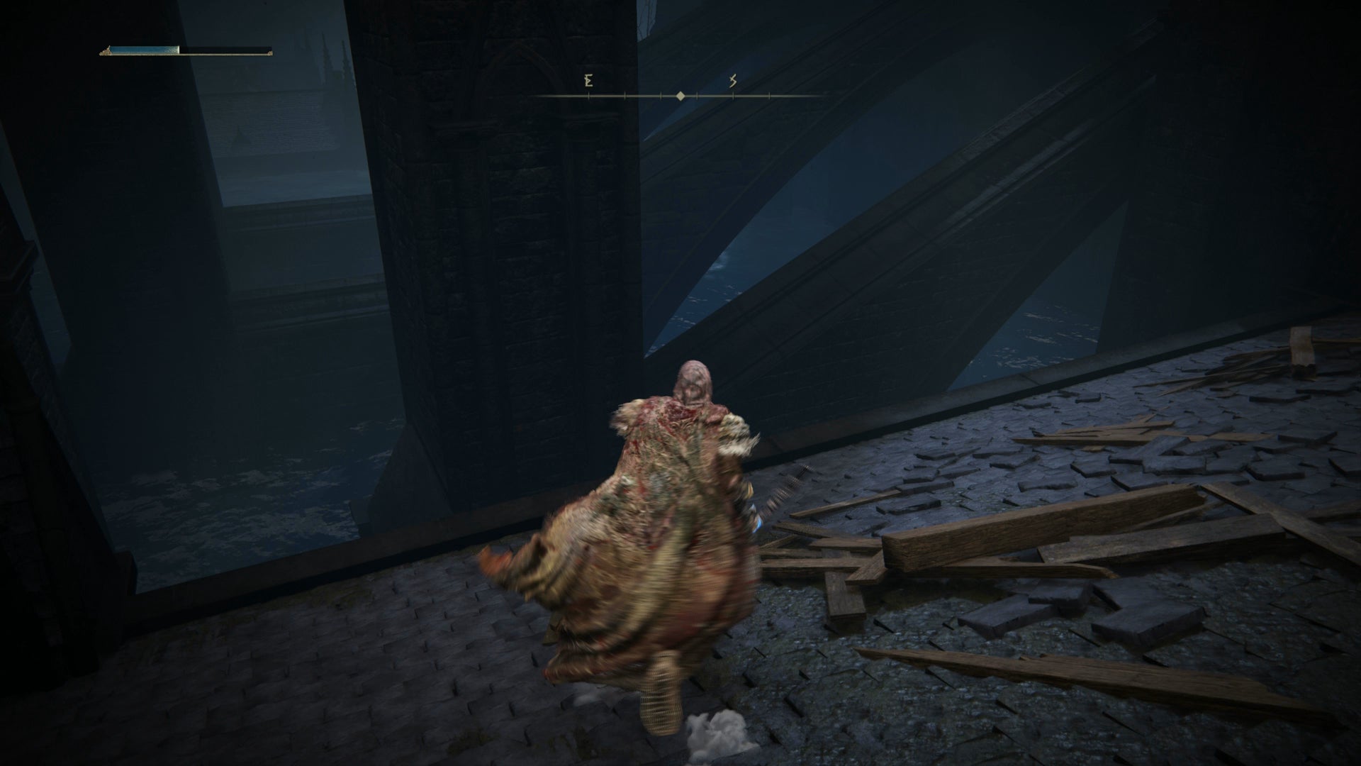 The Tarnished jumping to a church spire in the Black Keep Church District in Elden Ring Shadow of the Erdtree. - 7