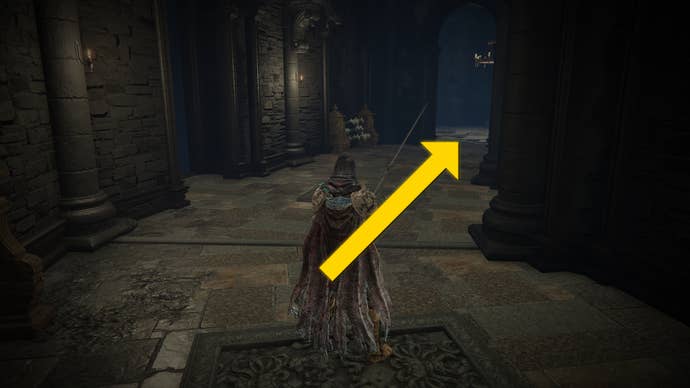 The player in Elden Ring: Shadow Of The Erdtree heads through the Shadow Keep Church.