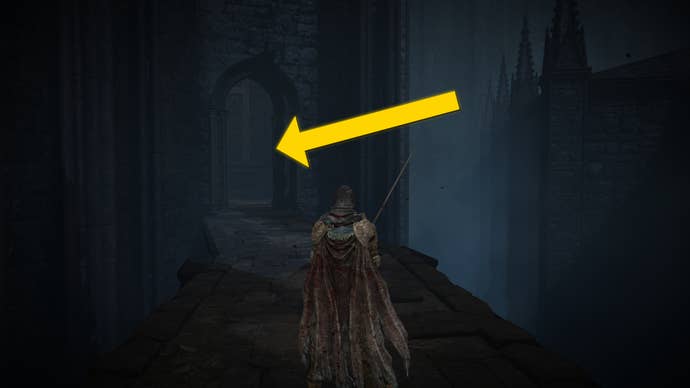 The player in Elden Ring: Shadow Of The Erdtree heads through the Shadow Keep Church.