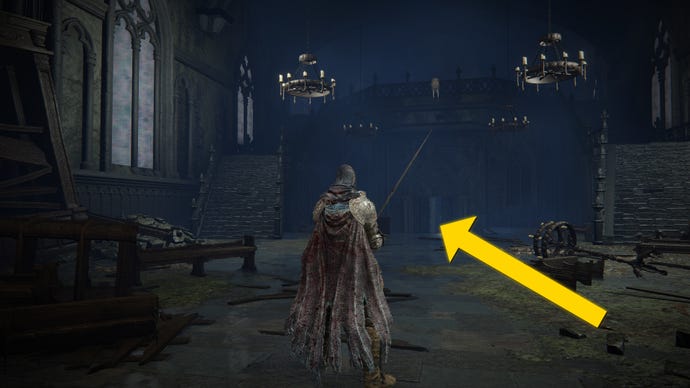 The player in Elden Ring: Shadow Of The Erdtree heads through the Shadow Keep Church.
