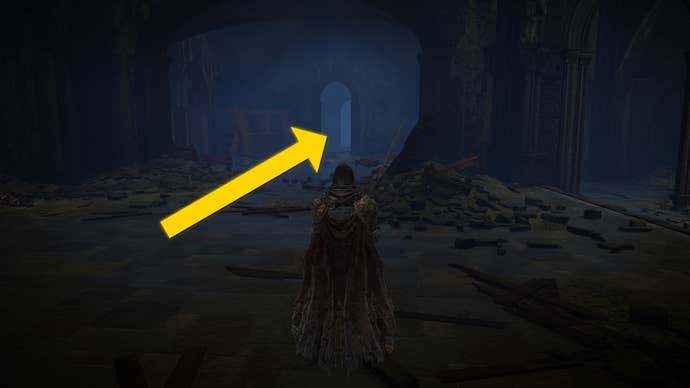The player in Elden Ring: Shadow Of The Erdtree heads through the Shadow Keep Church.