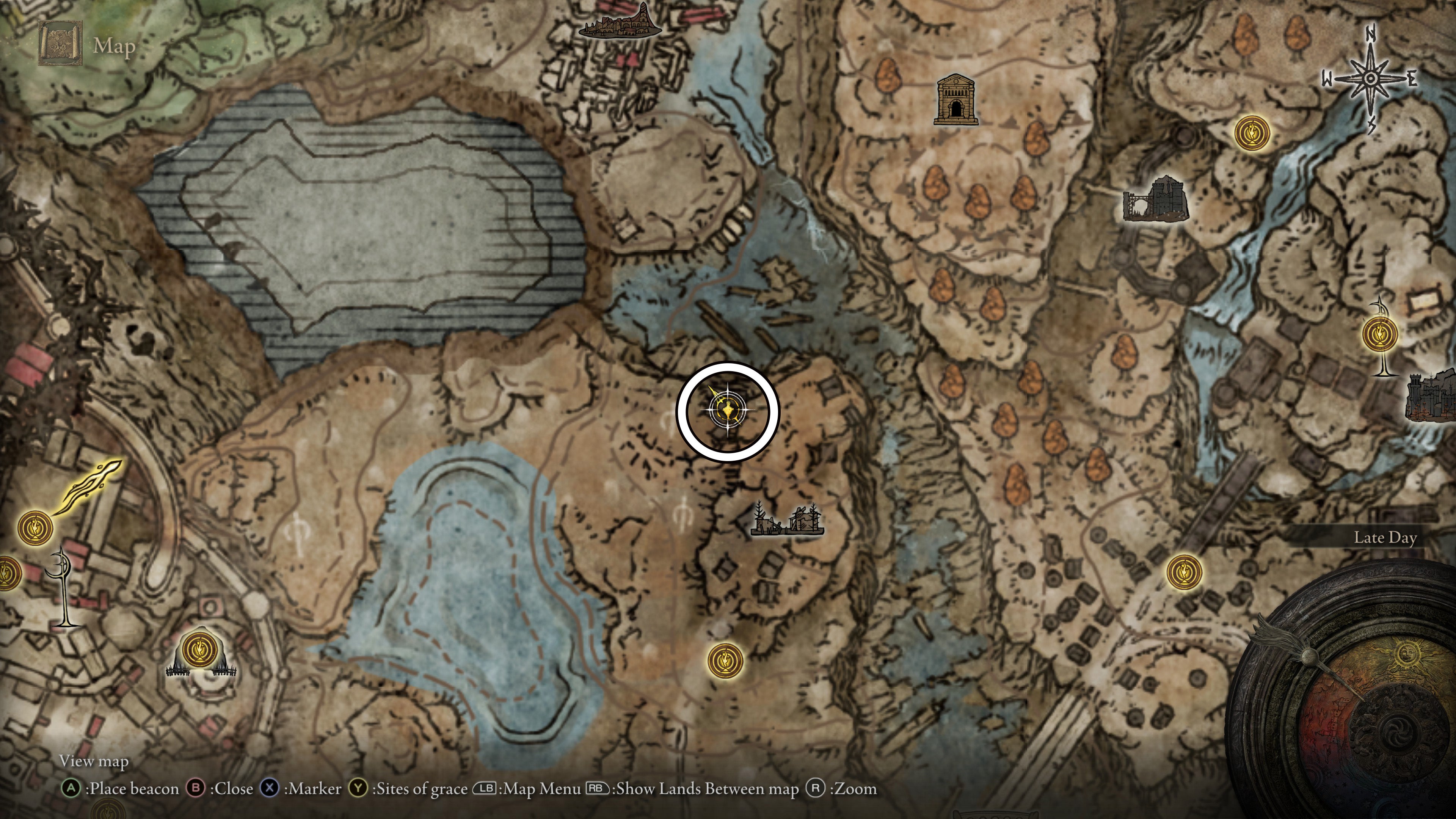 A map screen from Shadow of the Erdtree showing the location of the Greater Potentate&rsquo;s Cookbook (10)