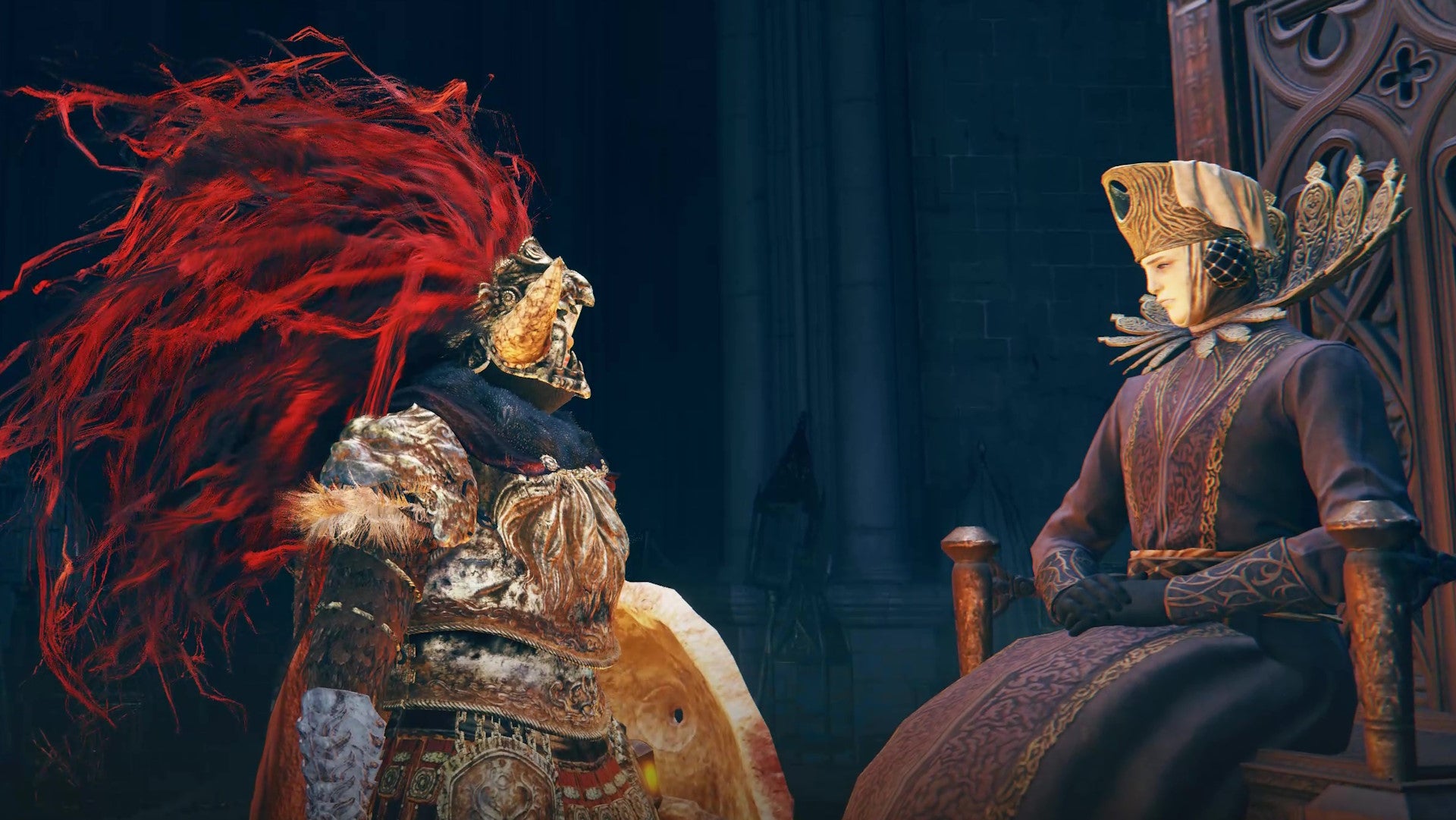 A warrior speaks to Count Ymir in Elden Ring Shadow of the Erdtree.