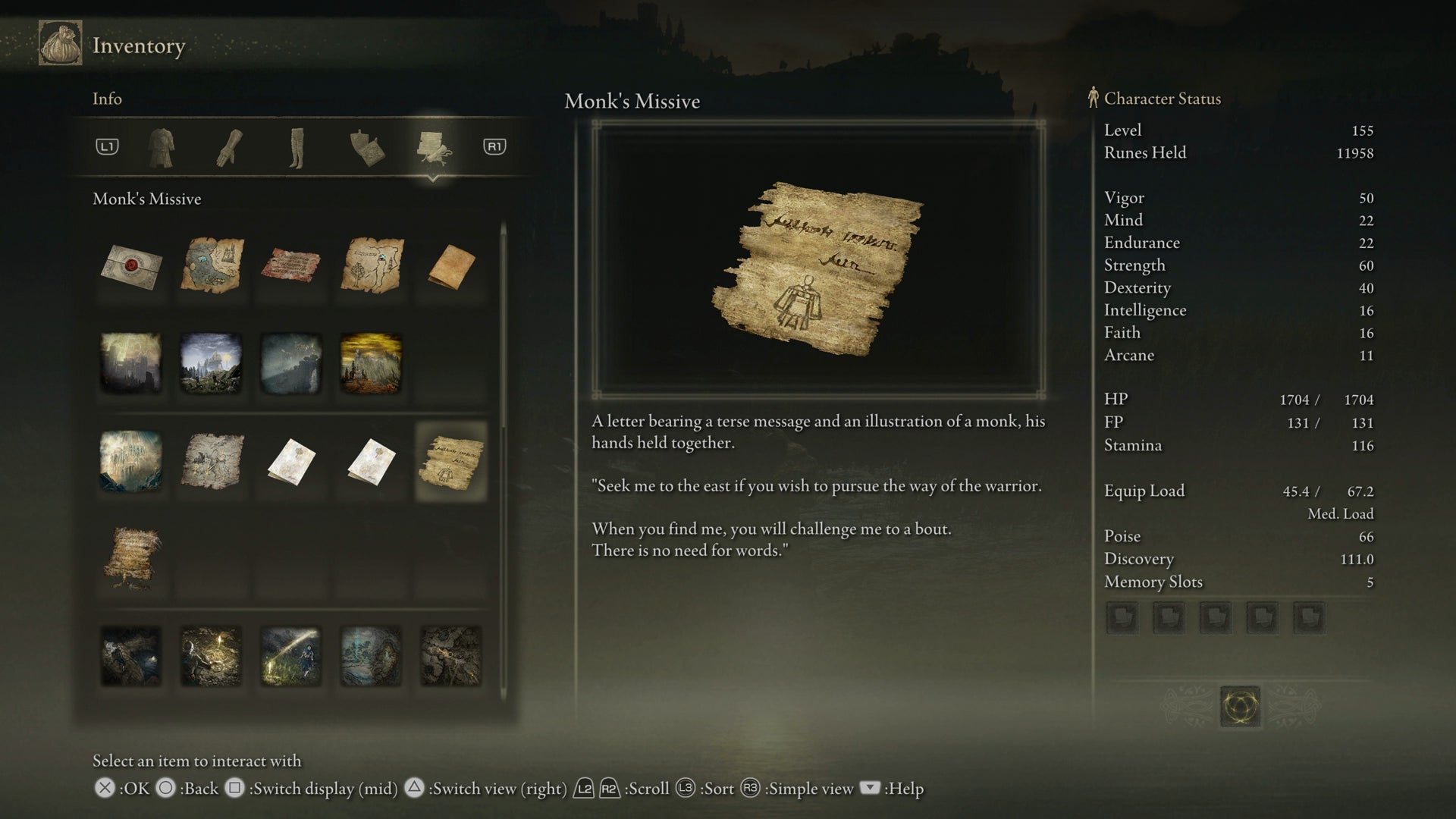 An inventory screen showing a note from Dryleaf Dane in Elden Ring Shadow of the Erdtree. - 5