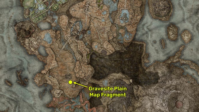 Elden Ring: Shadow Of The Erdtree screenshot of the map route to the Gravesite Plain Map Fragment.