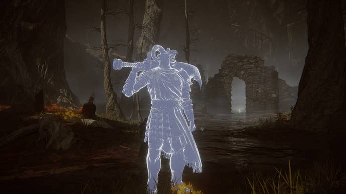 A close-up of the Horned Warrior Spirit Ash in Elden Ring: Shadow Of The Erdtree.