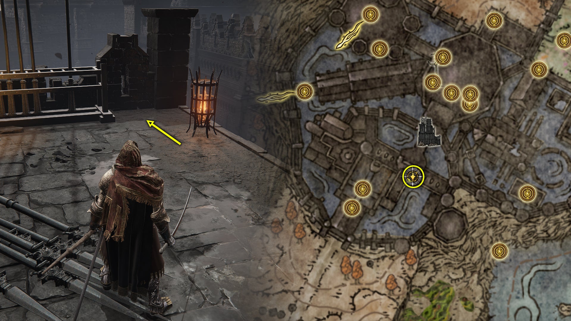 Elden Ring: Shadow Of The Erdtree screenshot showing where to find the Hornsent and Leda summon signs in The Shadow Keep. - 4