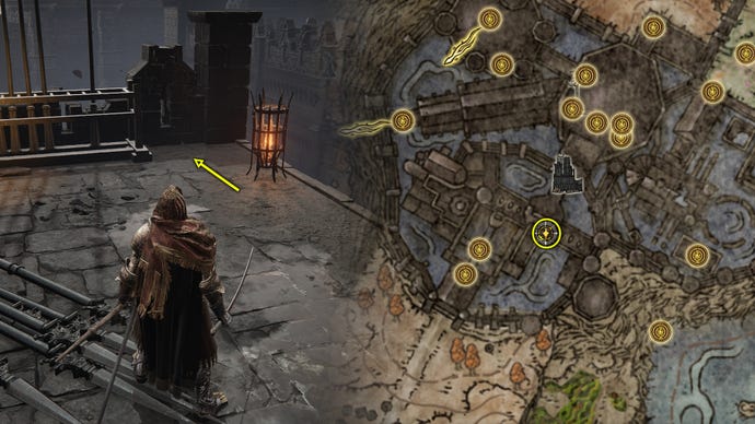 Elden Ring: Shadow Of The Erdtree screenshot showing where to find the Hornsent and Leda summon signs in The Shadow Keep.