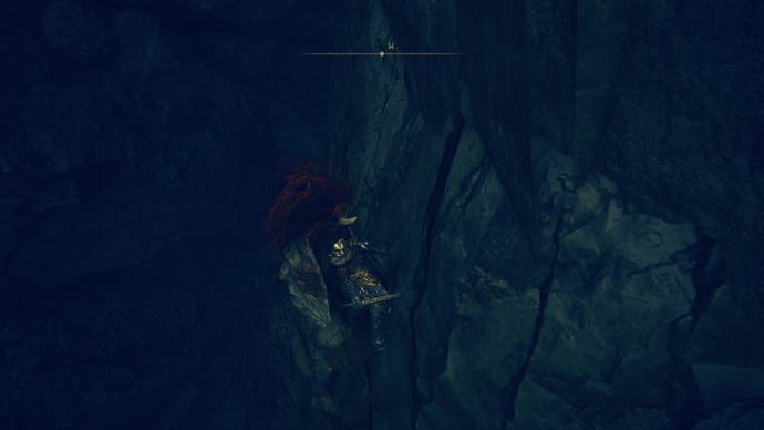 A warrior's horse is half-stuck in a rock wall as he rides towards the east side of Shadow Keep in Elden Ring Shadow of the Erdtree.