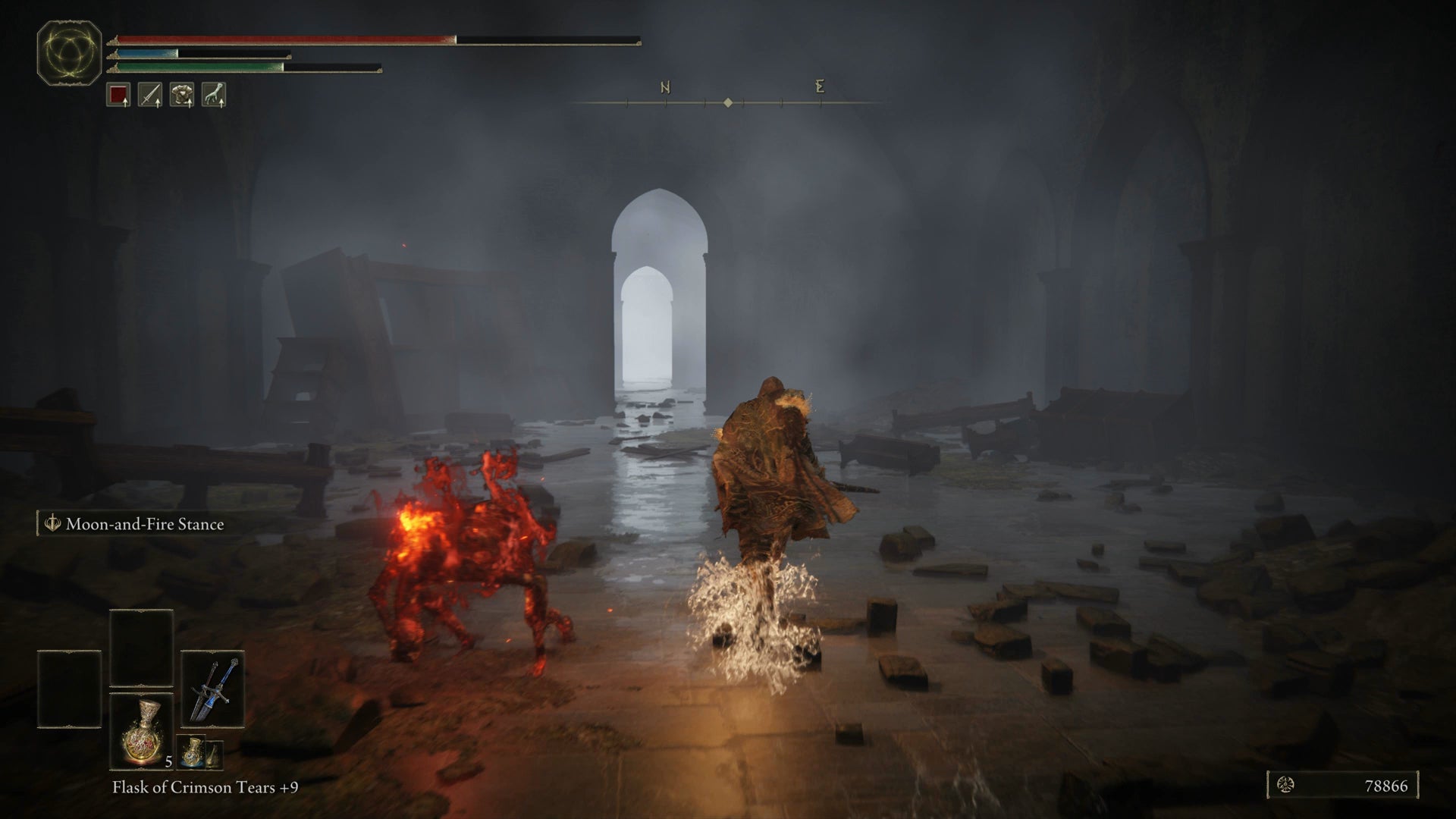 The Tarnished running through a double archway to reach the Iris of Occultation in Elden Ring Shadow of the Erdtree. - 14