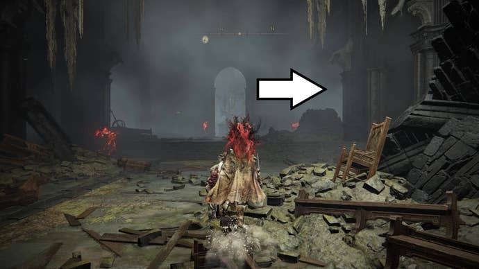 A warrior runs into a church of fire monsters on the way to locating an Iris of Occultation in the Shadow Keep in Elden Ring’s Shadow of the Erdtree DLC,