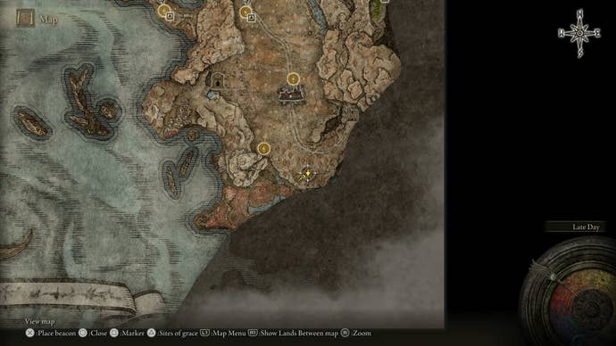 A map screen showing the location of Logur, Beast Claw in Elden Ring Shadow of the Erdtree.
