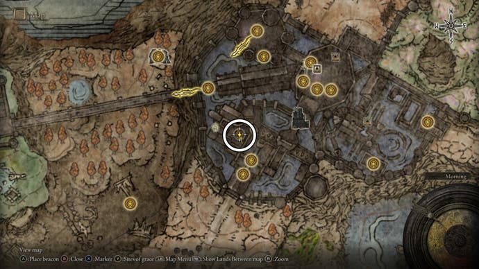 A map screen from Shadow of the Erdtree showing the Talisman of the Lord's Bestowal location
