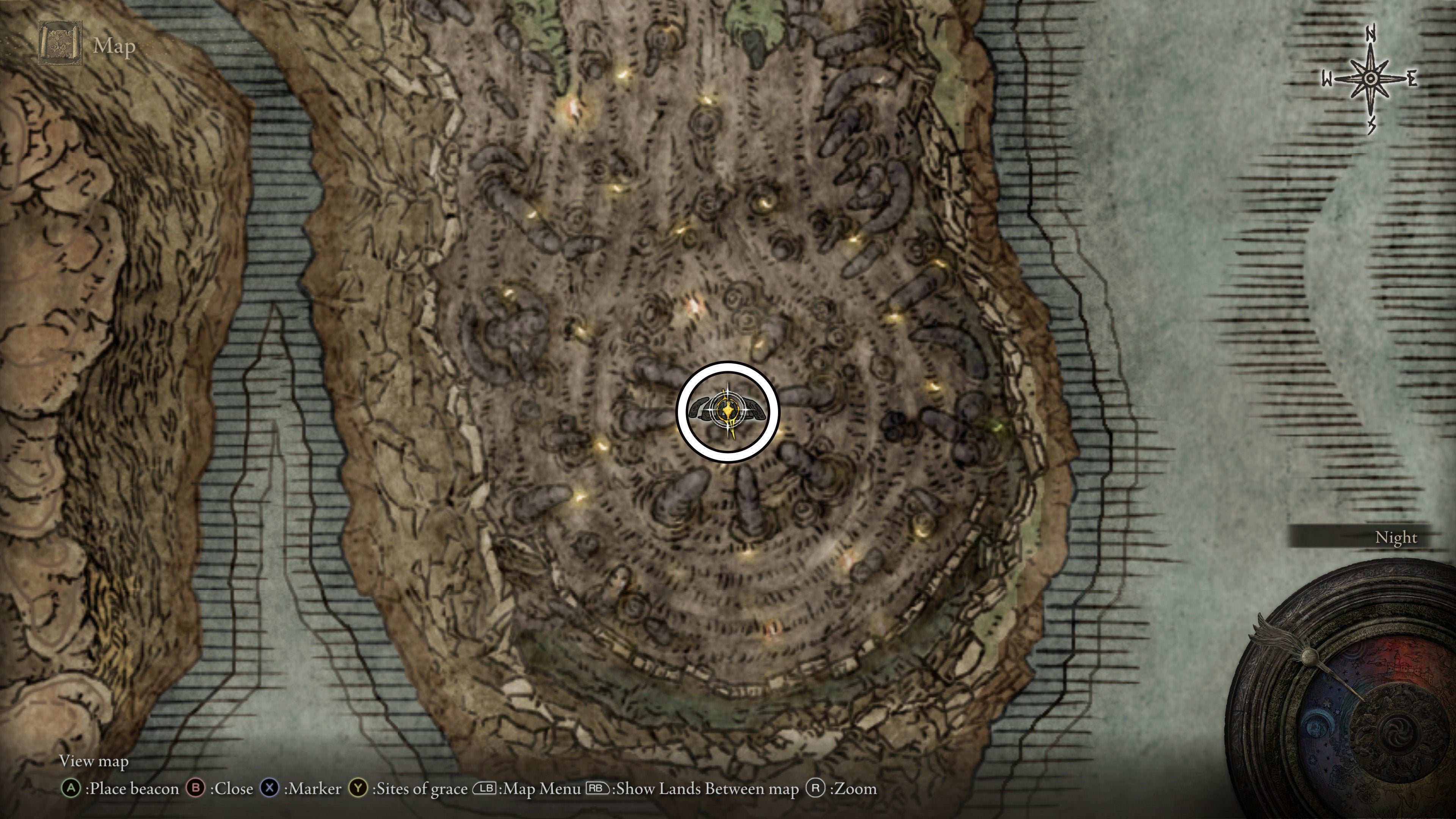 A map screen from Shadow of the Erdtree showing the location of the Cerulean Seed Talisman +1 in the Finger Ruins of Dheo.