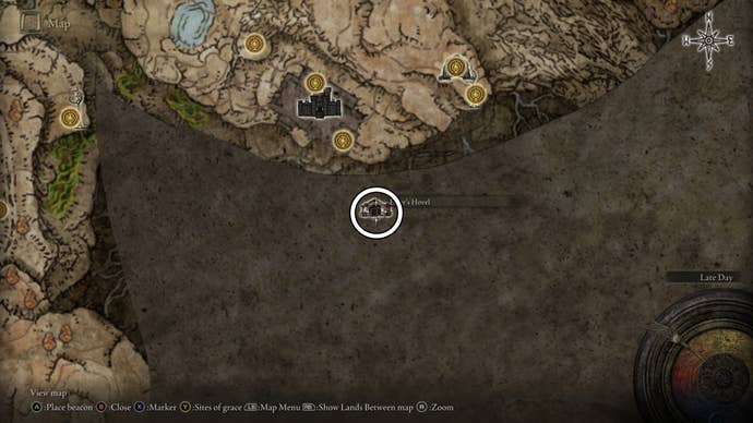 A map screen in Shadow of the Erdtree showing the location of the Elder’s Hovel