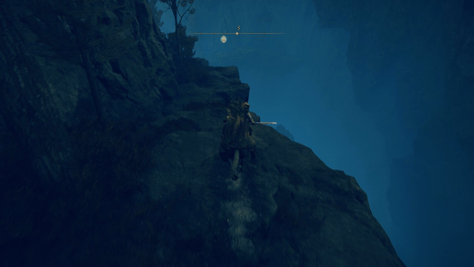 The Tarnished looking down into a riverbed in Elden Ring Shadow of the Erdtree. - 17