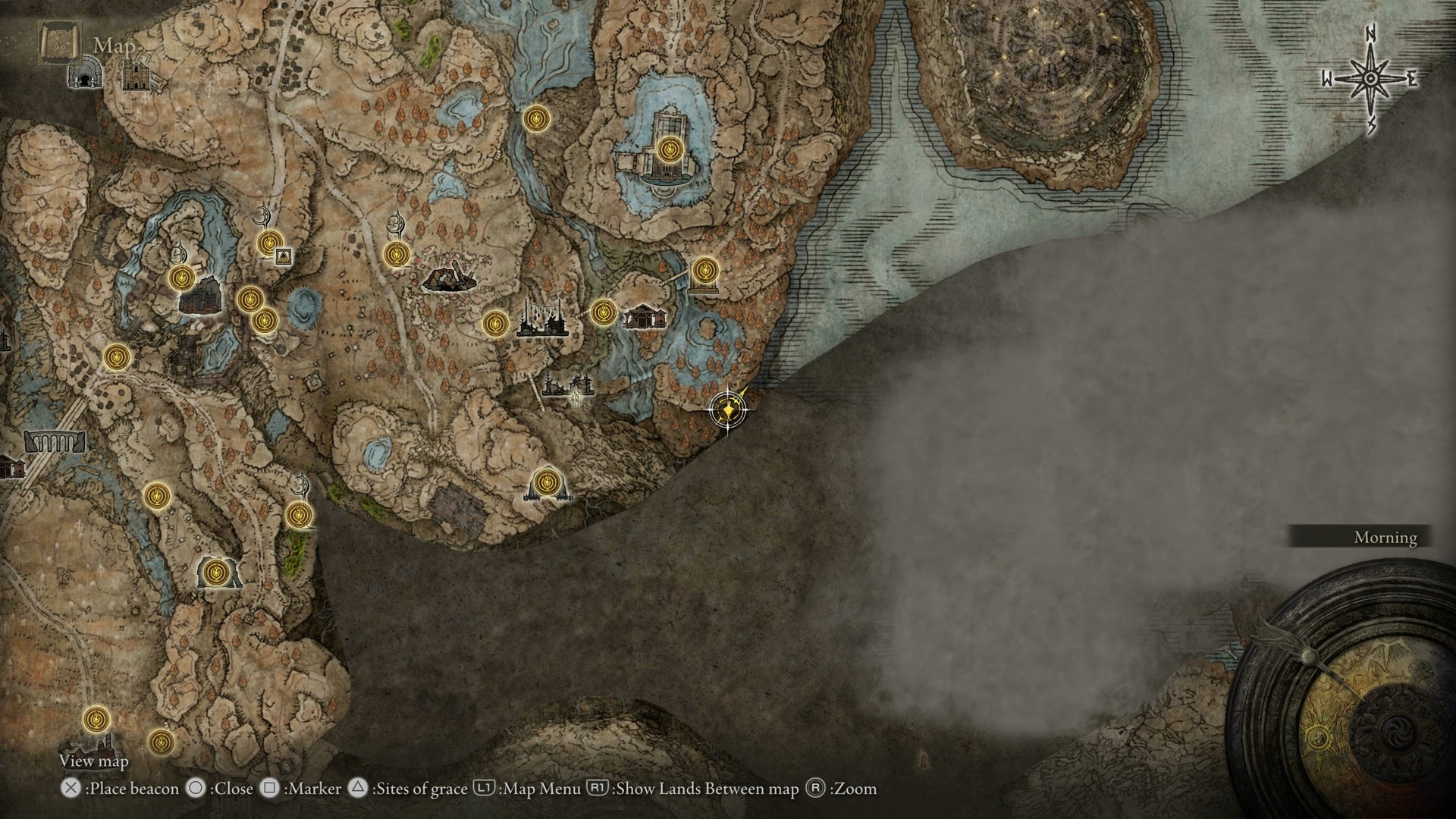 A map screen showing the location of the Darklight Catacombs in Elden Ring Shadow of the Erdtree. - 20