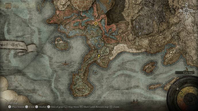 A map screen showing the location of the second map fragment in Elden Ring Shadow of the Erdtree.