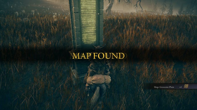 The Tarnished collecting a map fragment in Elden Ring Shadow of the Erdtree, with "Map Found" displayed across the screen.