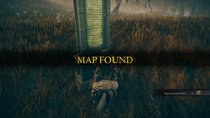 The Tarnished collecting a map fragment in Elden Ring Shadow of the Erdtree, with “Map Found” displayed across the screen.