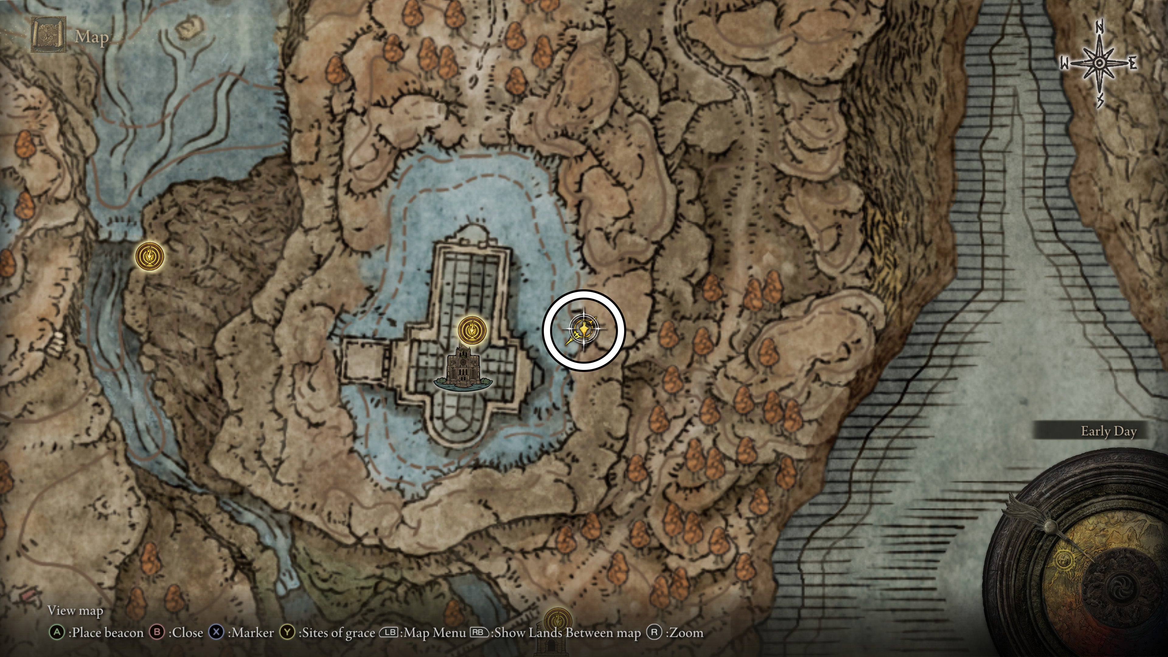A map screen from Shadow of the Erdtree showing the location of the Greater Potentate&rsquo;s Cookbook (4)
