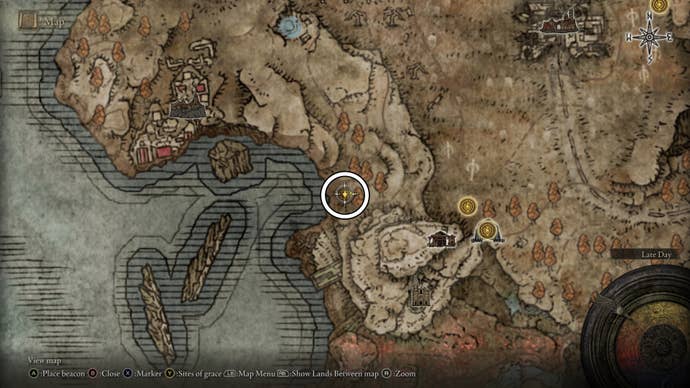 A map screen from Shadow of the Erdtree showing the location of the Greater Potentate’s Cookbook (5)