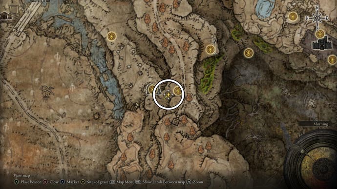 A map screen from Shadow of the Erdtree showing the location of Igon near Pillar Path Waypoint in Elden Ring Shadow of the Erdtree.