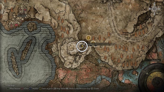 A map screen from Shadow of the Erdtree showing the location of the painting Incursion.