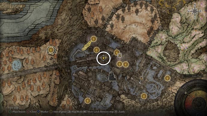 A map screen from Shadow of the Erdtree showing the location of the Iris of Grace within the Shadow Keep.