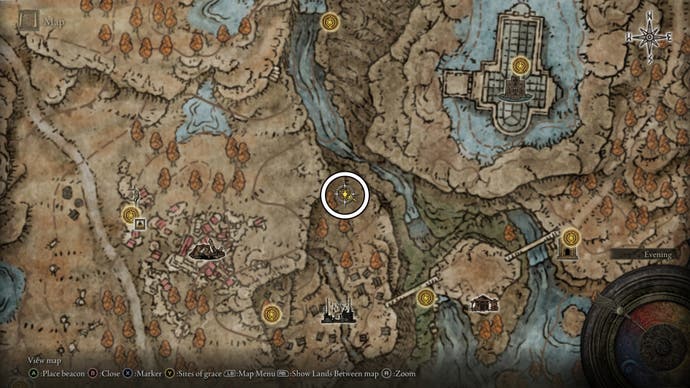 A map screen from Shadow of the Erdtree showing the location of the O Mother gesture emote