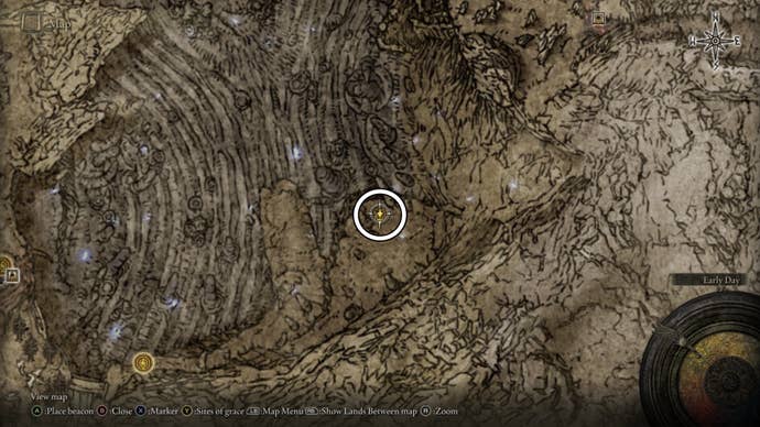 A map screen in Shadow of the Erdtree showing the remembrance duplication location in the Finger Ruins of Rhia.