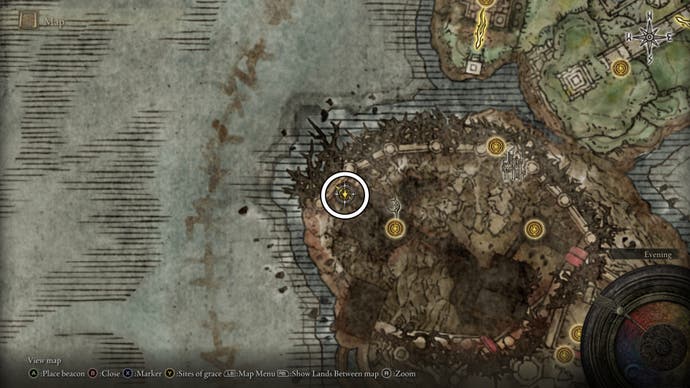 A map screen from Elden Ring Shadow of the Erdtree showing the location of a Scadutree Fragment within Spiral Rise in Enir Ilim