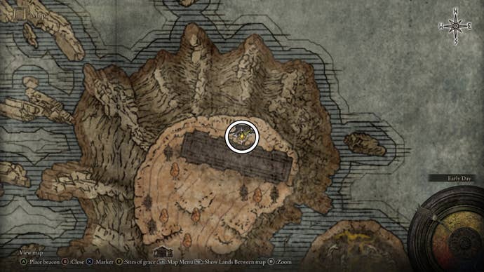 A map screen from Shadow of the Erdtree showing the location of the Scaduview Chalice and five Scadutree Fragments.