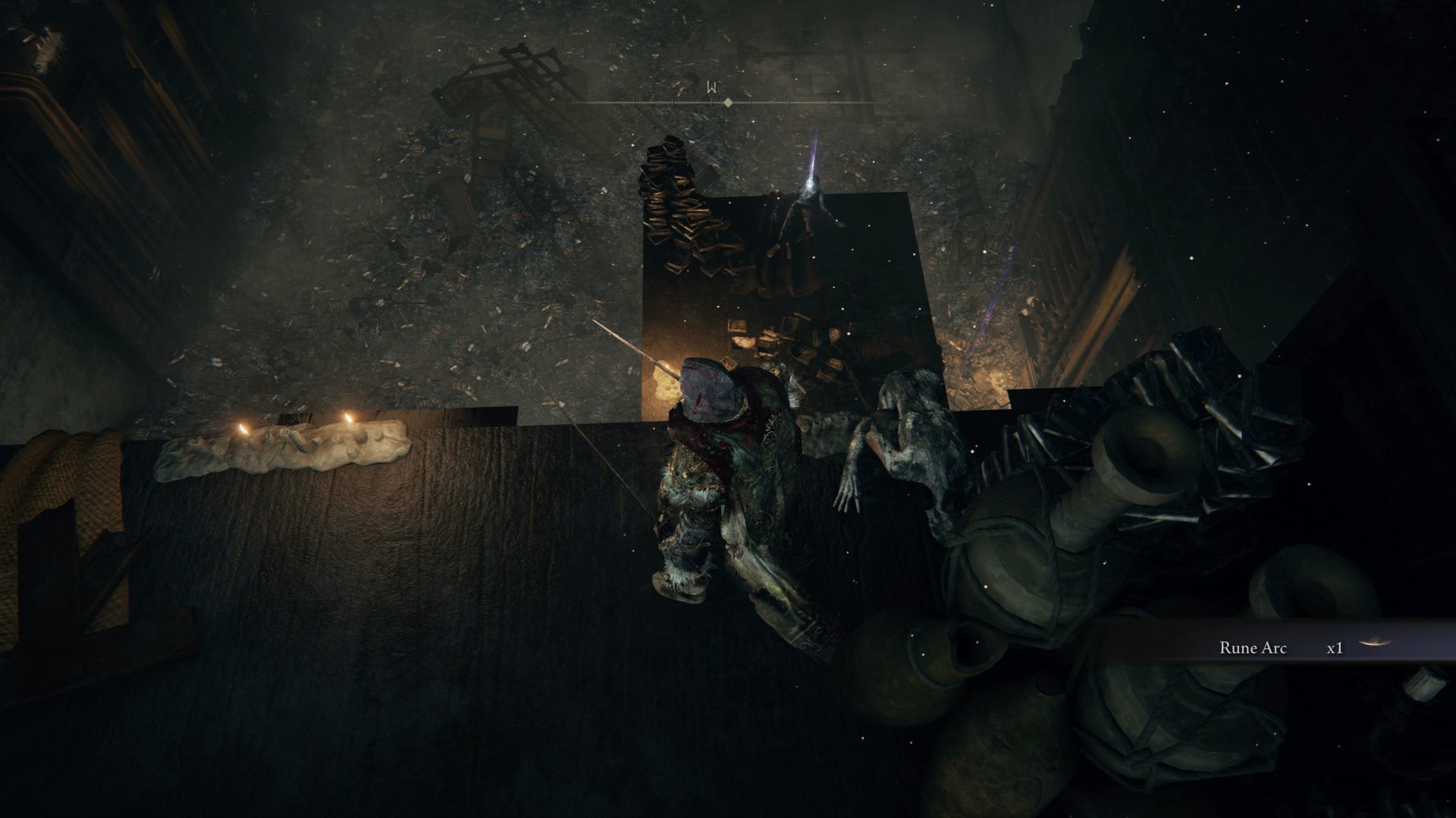 The Tarnished looking down on an item in Midra's Library in Midra's Manse in Elden Ring Shadow of the Erdtree. - 12