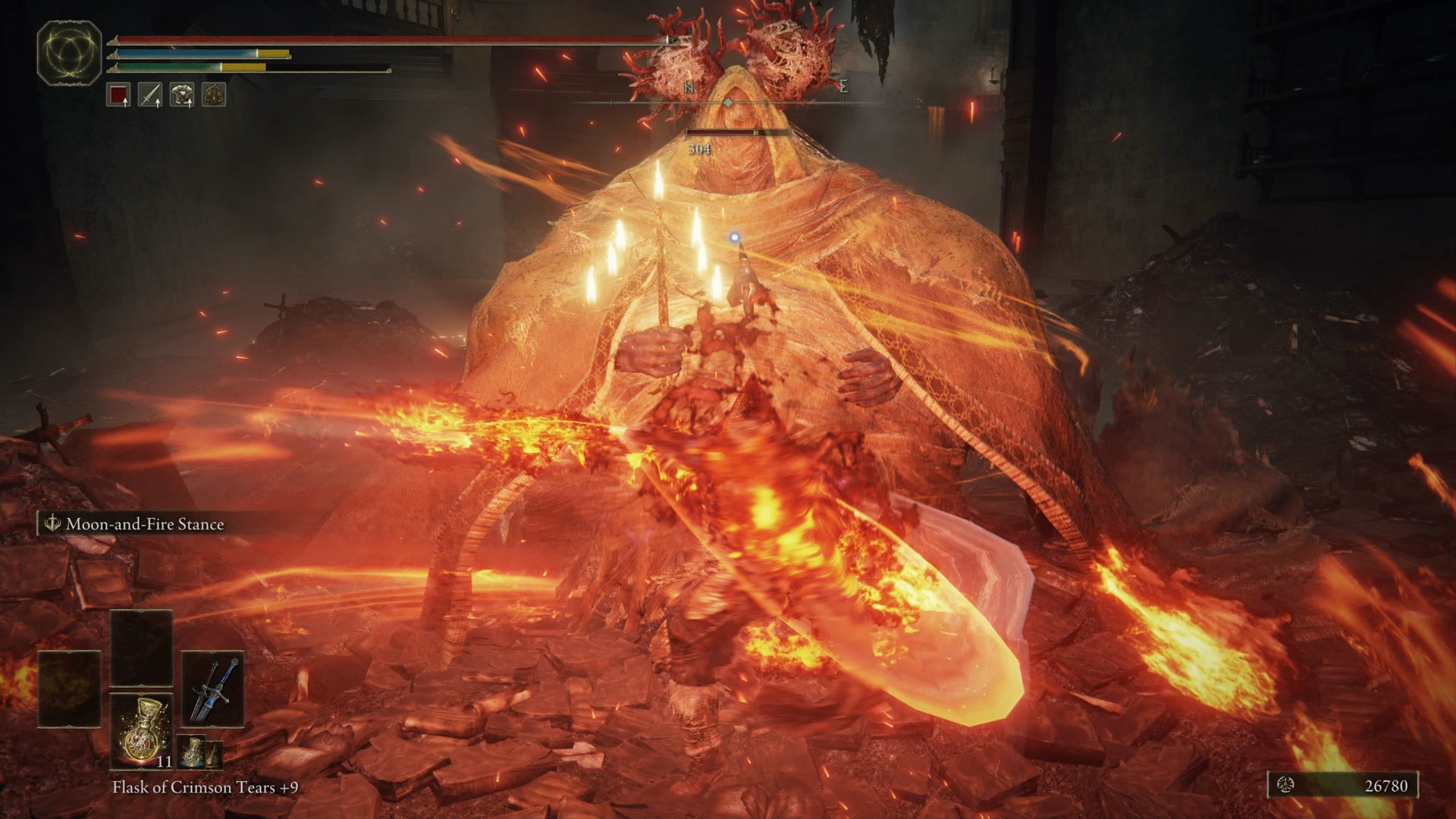 The Tarnished fighting a large Godskin in Midra's Manse in Elden Ring Shadow of the Erdtree. - 16