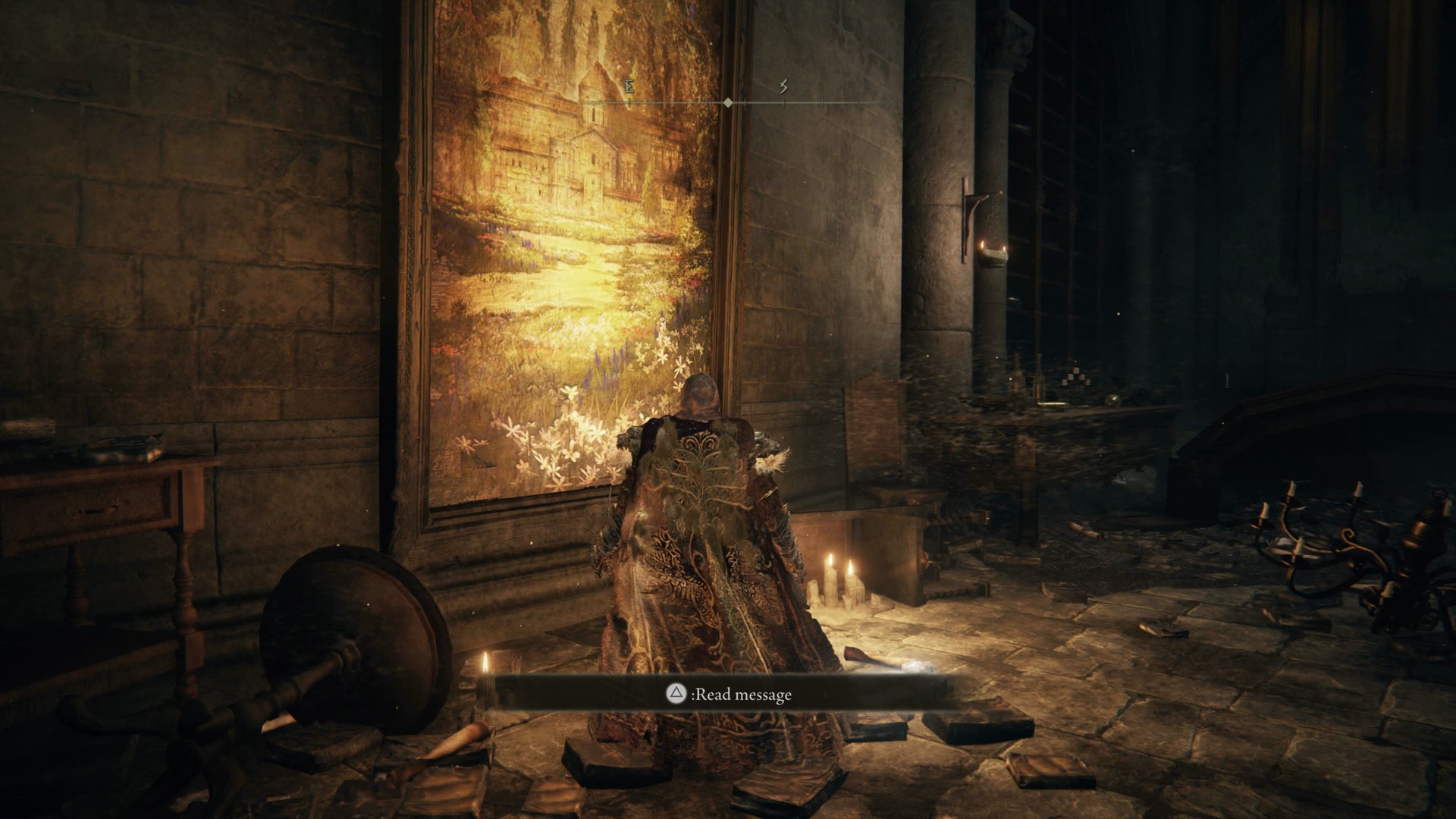 The Tarnished dispelling an illusory painting in Midra's Manse in Elden Ring Shadow of the Erdtree. - 4