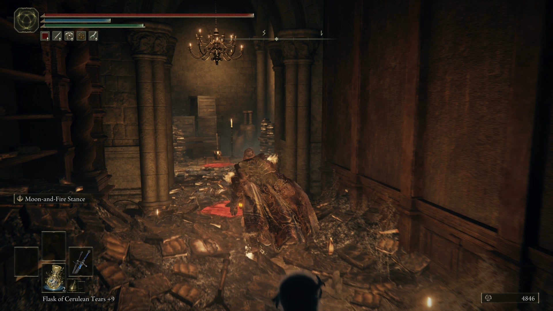 The Tarnished running towards a lever in Midra's Manse in Elden Ring Shadow of the Erdtree. - 7