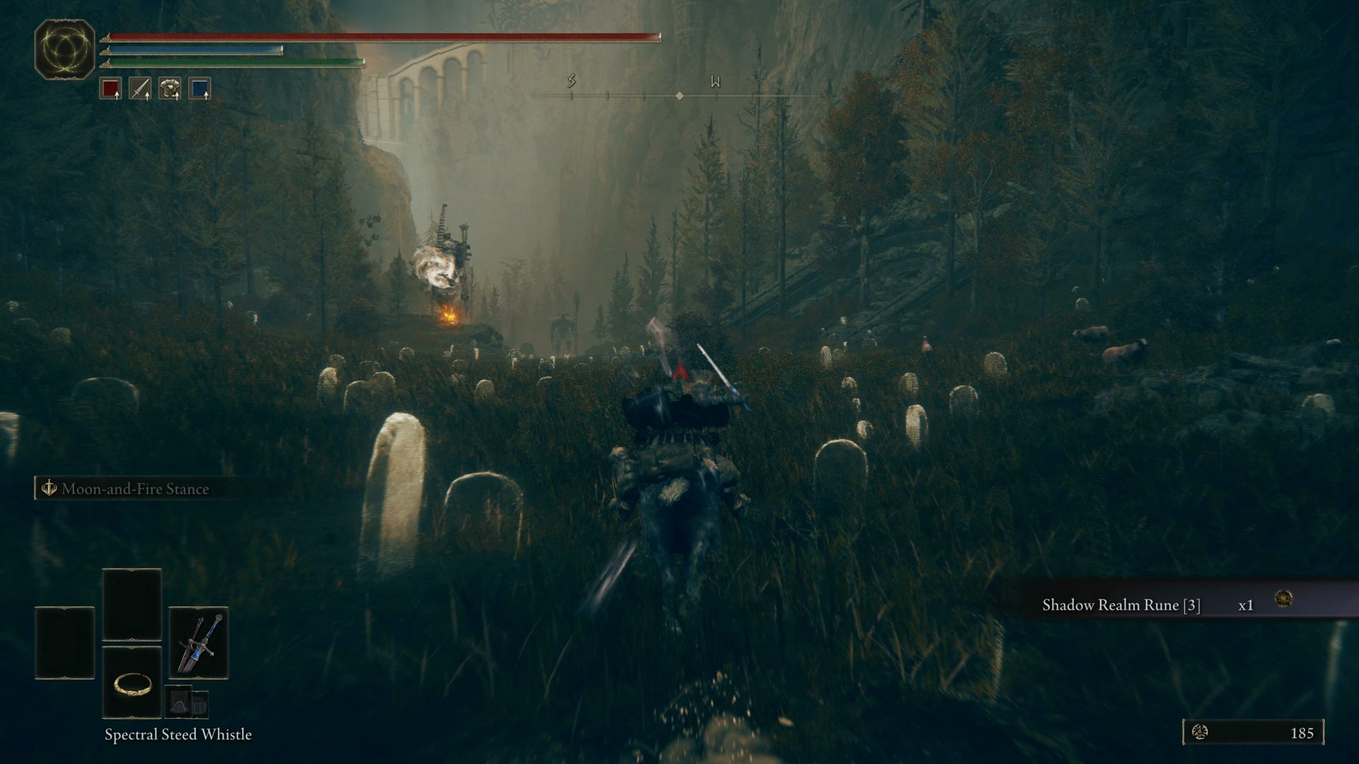 The Tarnished avoiding arrows shot by a giant golem to reach the northwestern map fragment in Elden Ring Shadow of the Erdtree. - 5