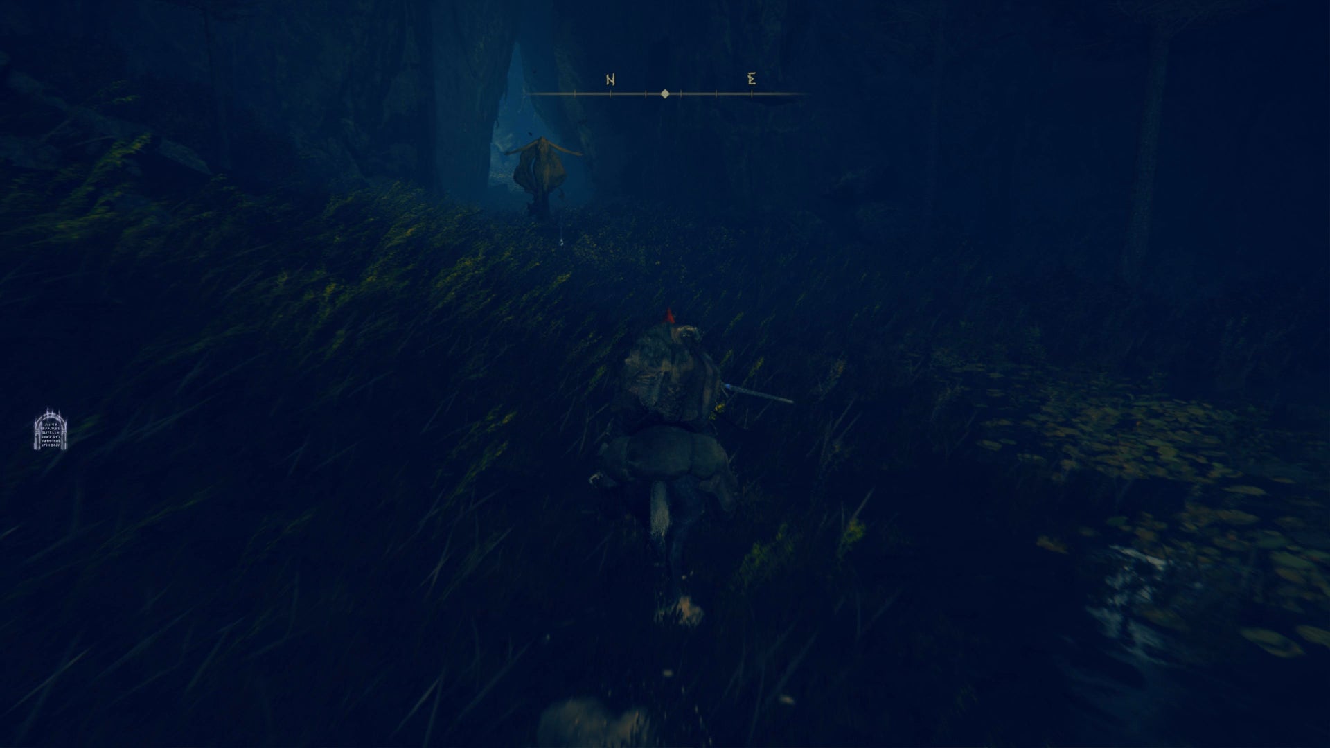 The Tarnished riding their horse towards the tunnel that leads to the Rauh Base in Elden Ring Shadow of the Erdtree. - 4