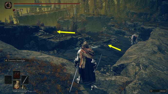 Elden Ring: Shadow Of The Erdtree screenshot showing the route from the Highroad Cross Site Of Grace to the Imbued Sword portal.