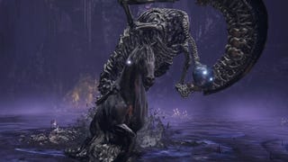 The Putrescent Knight readies his curved blade in Elden Ring Shadow of the Erdtree.