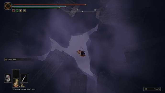 A warrior falls down in the lowest part of Stone Coffin Fissure to face the Putrescent Knight in Elden Ring Shadow of the Erdtree.