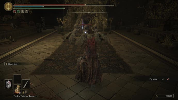 A warrior approaches a statue where a Revered Spirit Ash can be obtained from in Enir Ilim in Elden Ring Shadow of the Erdtree.