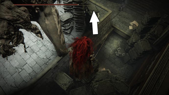 A warrior prepares to jump onto a pile of stone tables to retrieve a Revered Spirit Ash in Elden Ring Shadow of the Erdtree