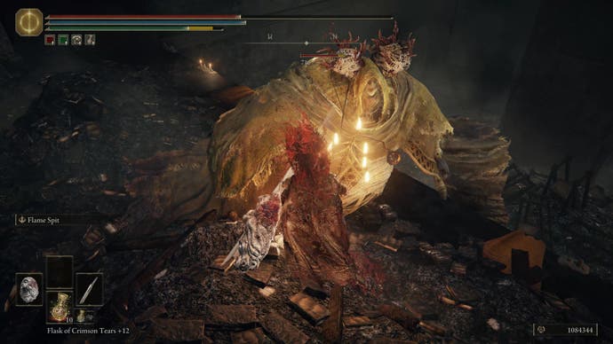 A warrior fights a large Inquisitor to claim their Revered Spirit Ash reward in Elden Ring Shadow of the Erdtree.