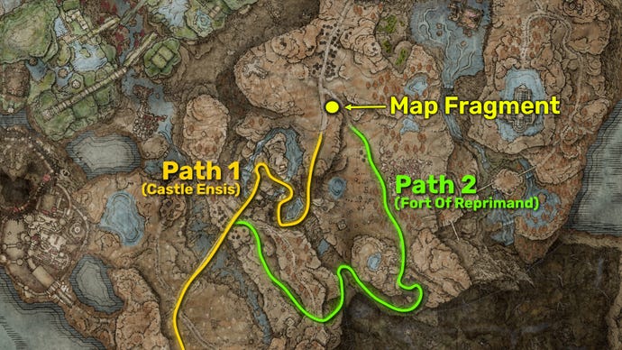 Elden Ring: Shadow Of The Erdtree screenshot of the map route to the Scadu Altus Map Fragment.